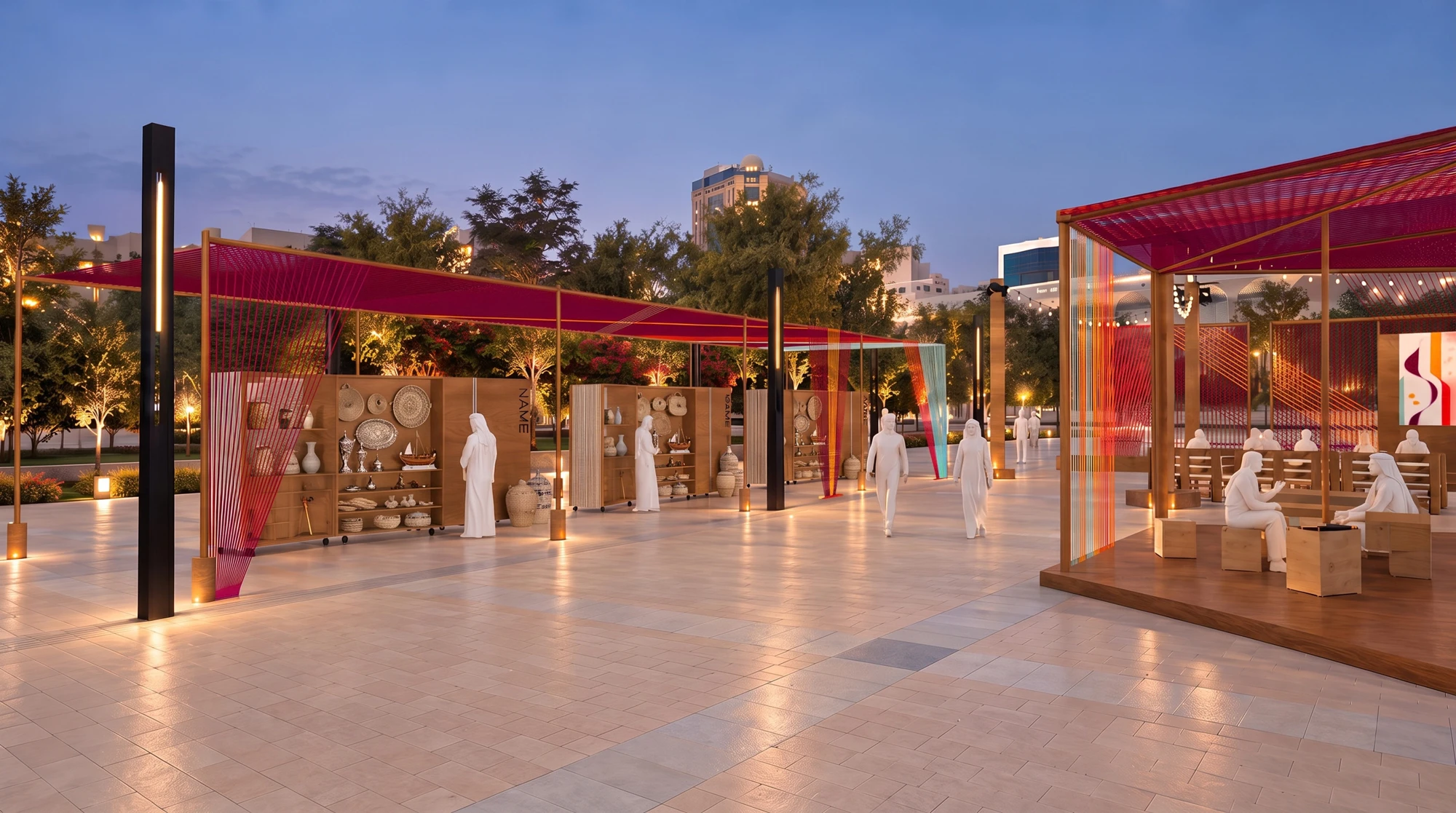 Explore the plaza after dusk